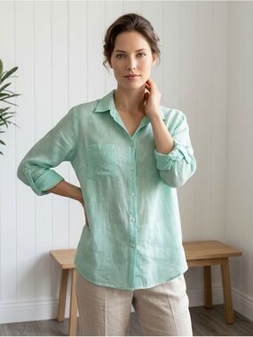 Mint Button-Front Linen Shirt - Women